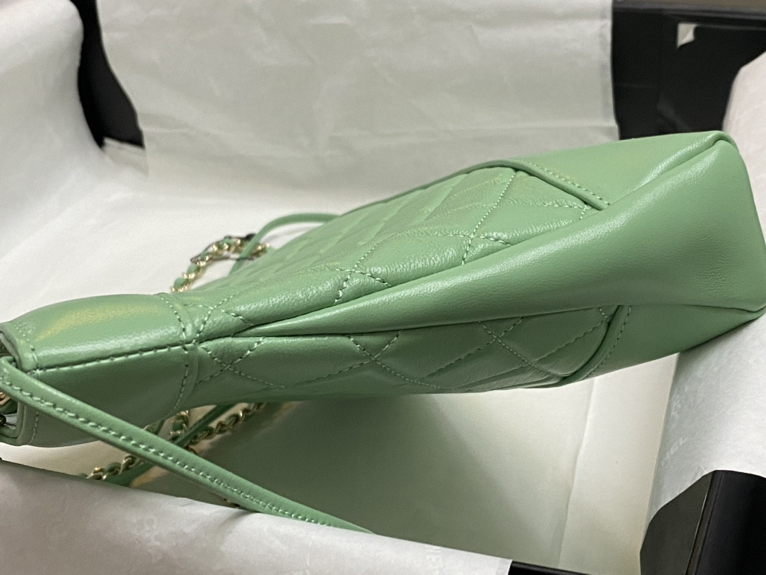 Ch**el MINI SHOPPING BAG Shiny Lambskin & Gold-Tone Metal Light green 22x23x5.5cm