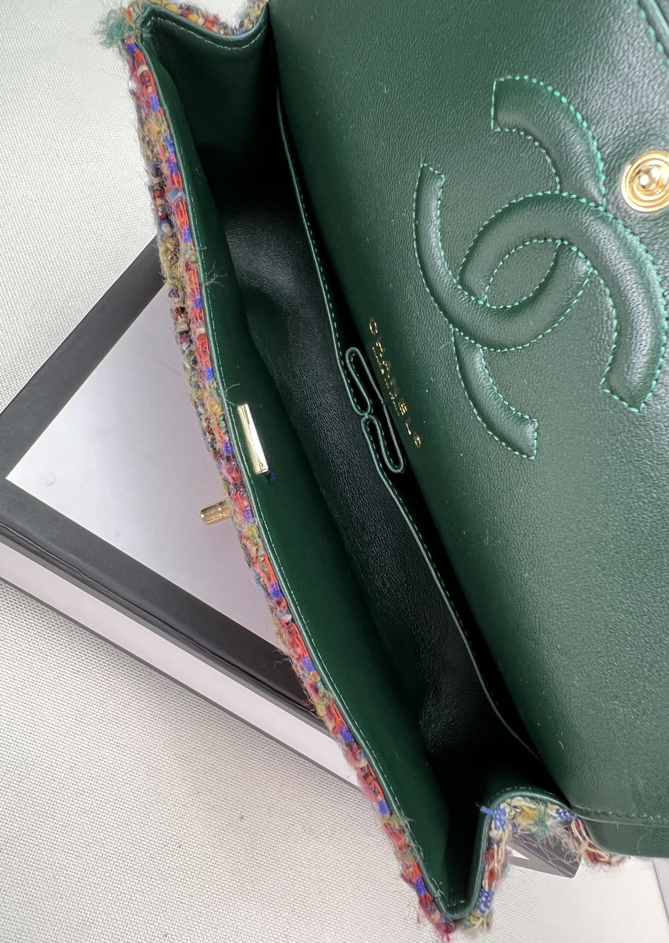 Ch**el CLASSIC 11.12 HANDBAG Tweed & Gold-Tone Metal   6 × 9.9 × 2.5 in