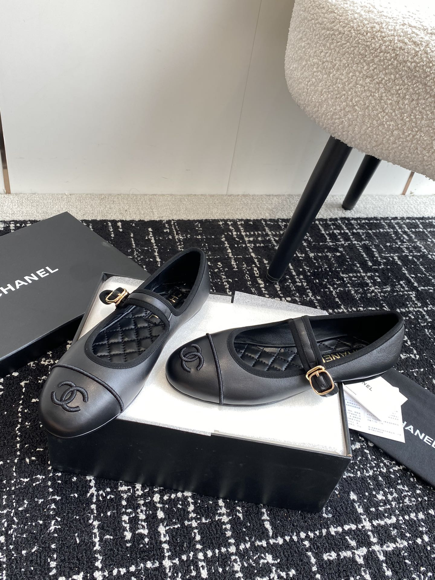 UA Ch**el MARY JANES Lambskin Black