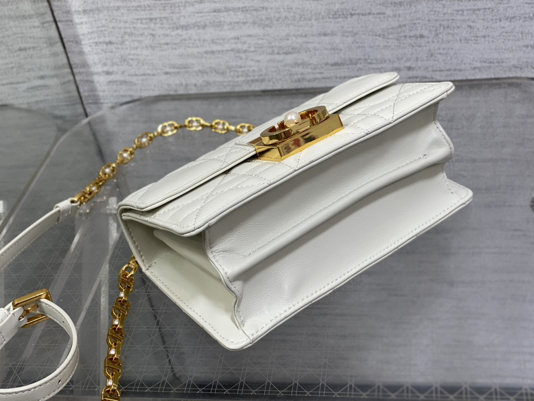 D10r Small Ange Bag Latte Macrocannage Calfskin 20 x 12 x 5 cm