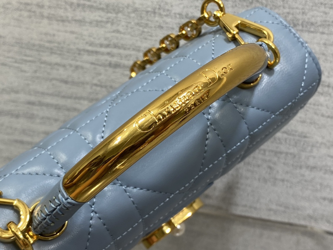 D10r Small Ange Bag Blue  Latte Macrocannage Calfskin  20 x 12 x 5 cm