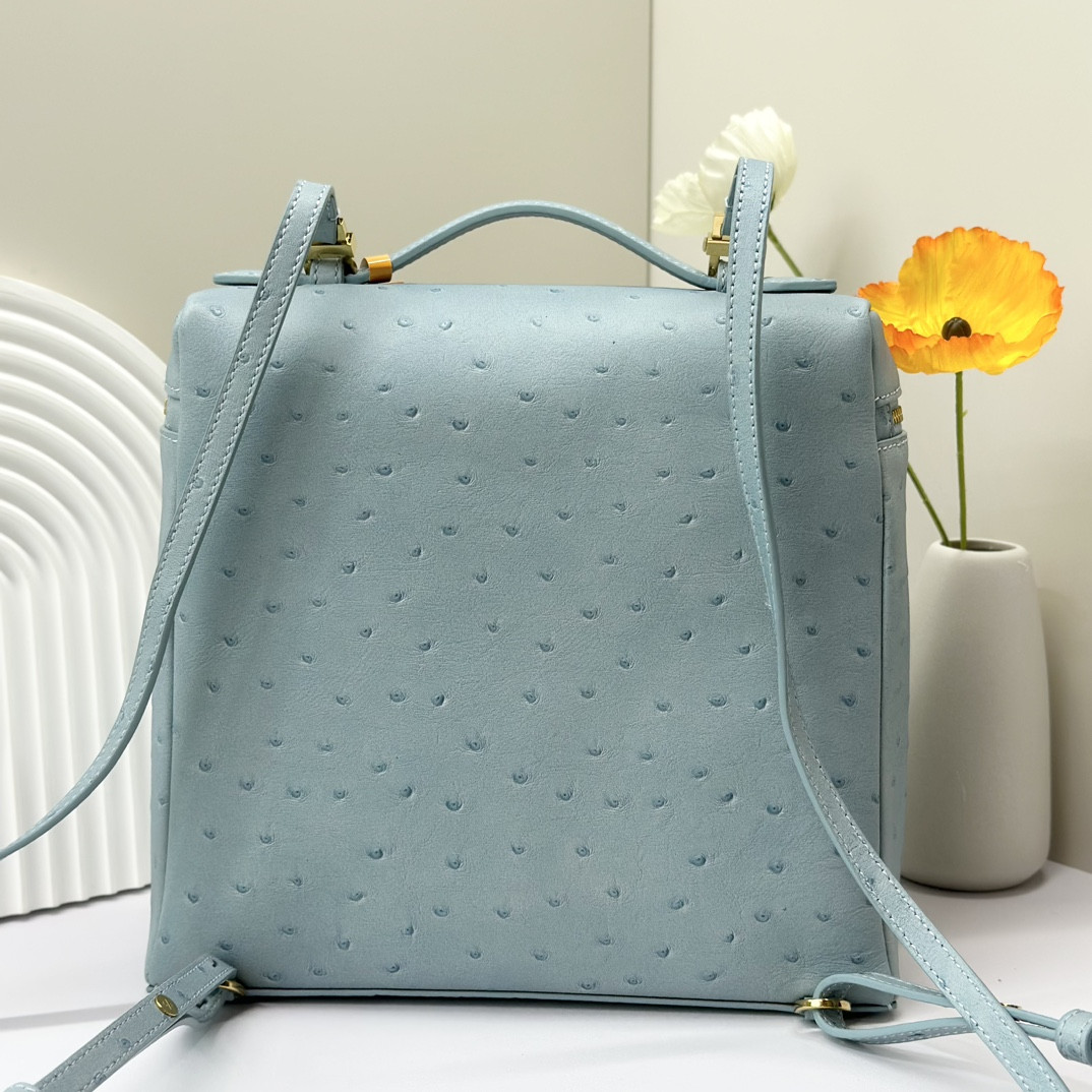 L0r0 P1ana Extra Pocket backpack L23.5 Ostrich-grained Leather 23 x 21 x 8 cm