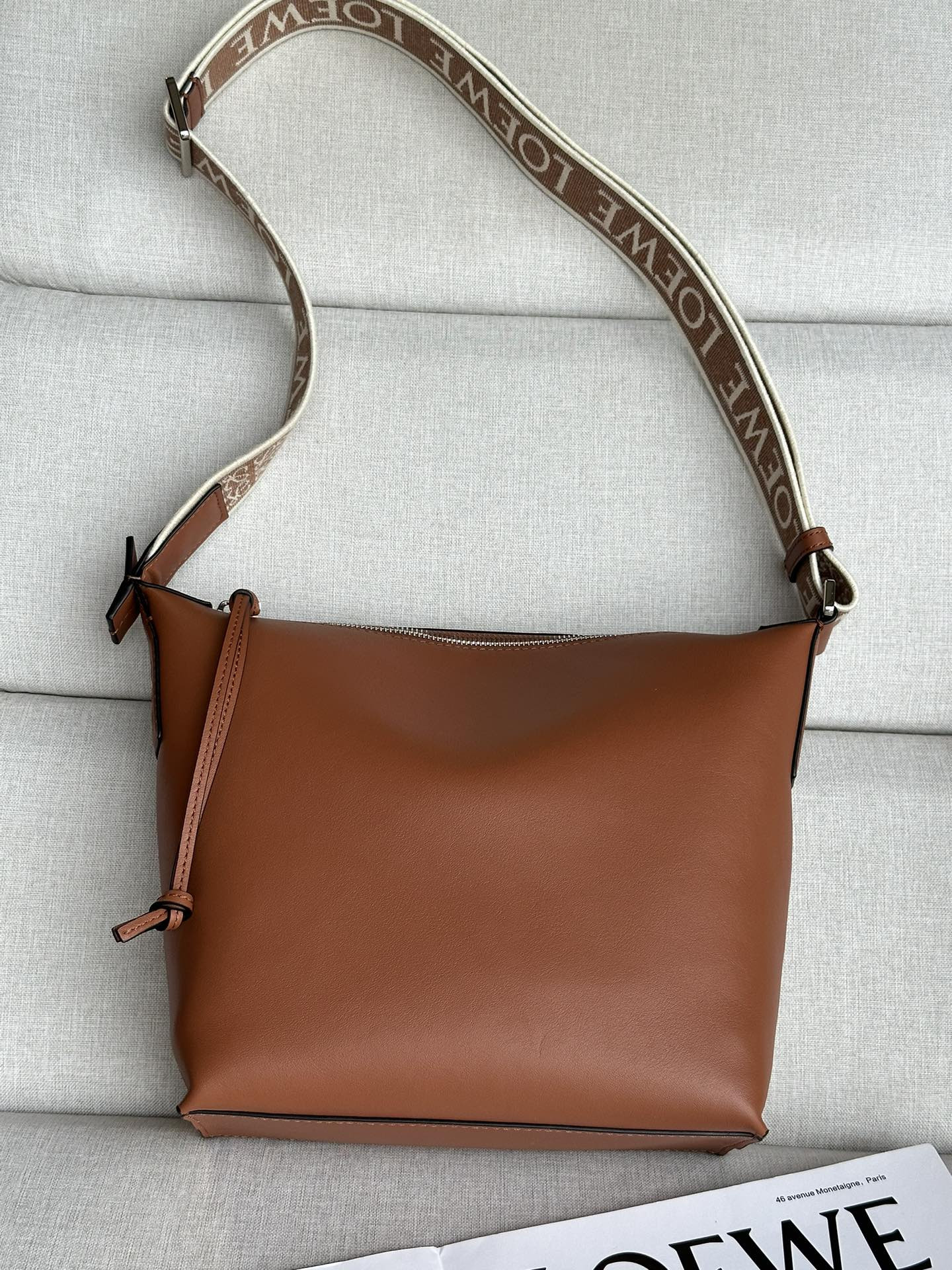 L0ew* Small Cubi crossbody bag in S*pple smooth calfskin and jacquard 29.5x10.5x22cm