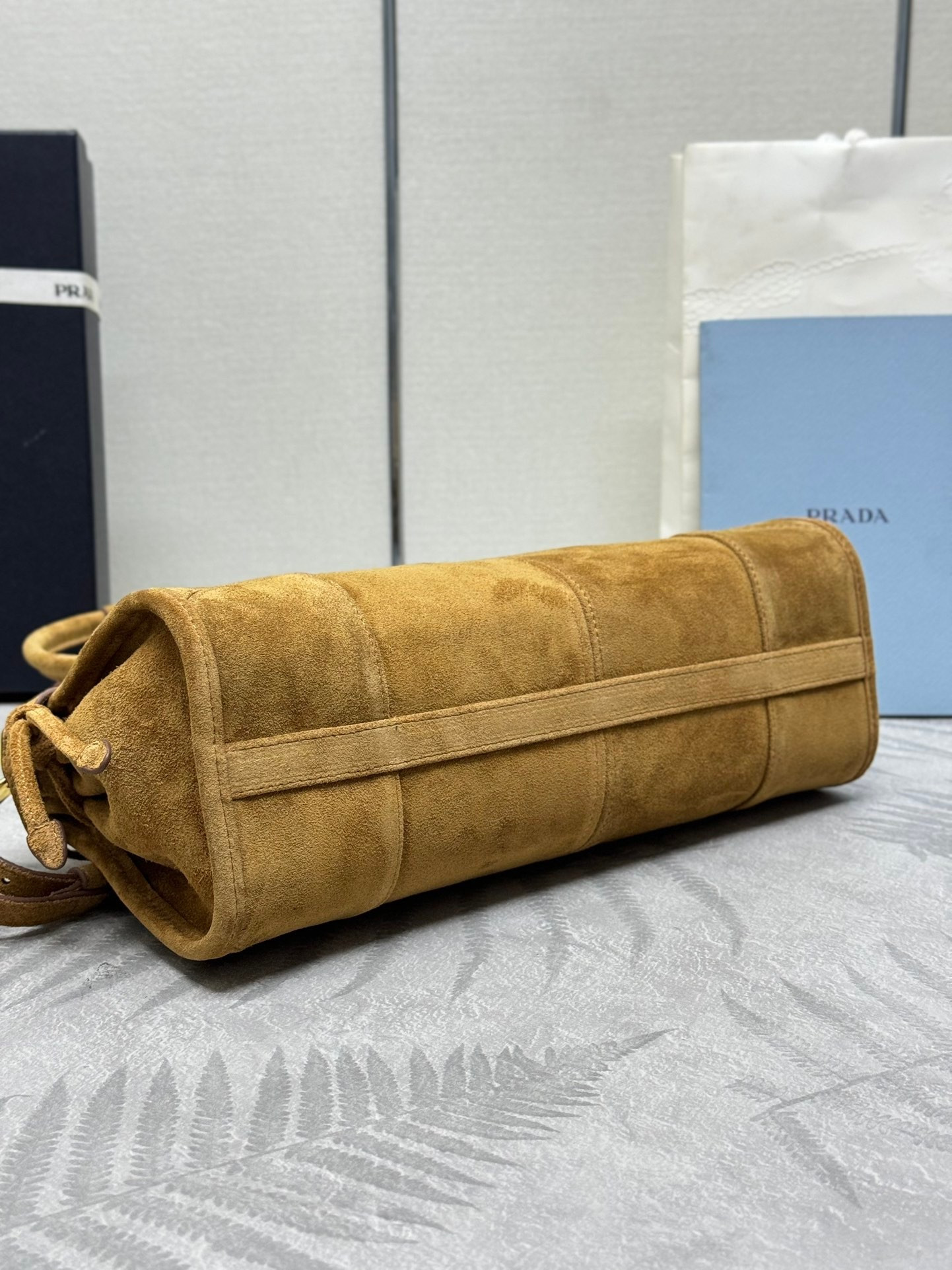 Pra*a Bonnie Medium Suede Handbag 32x15.5x12cm