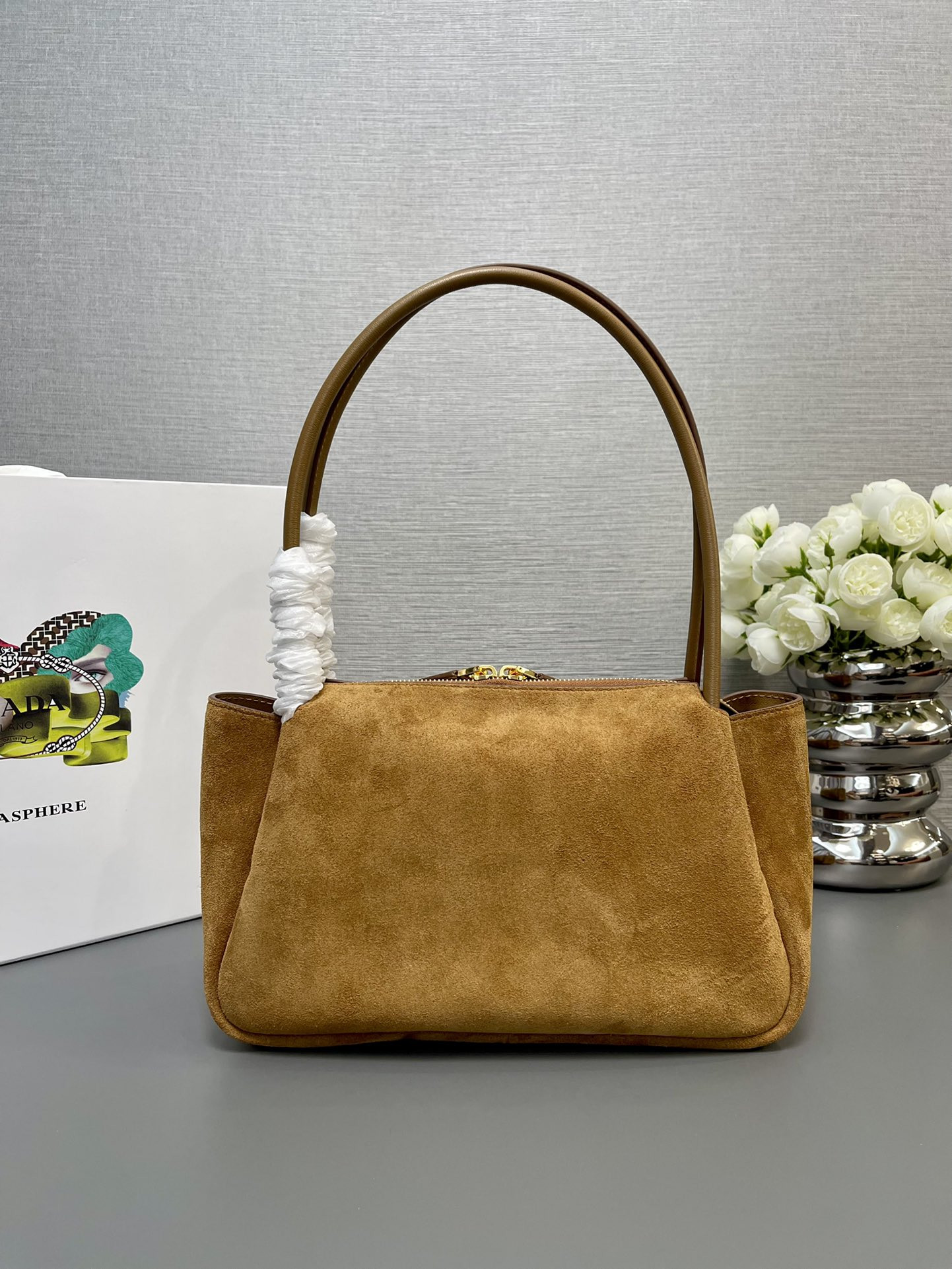 Pra*a Medium suede shoulder bag 28x18x11cm