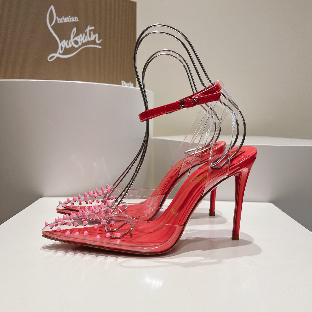 UA Chr1st1an Louboutin CL pointed toe high-heeled transparent studded sandals