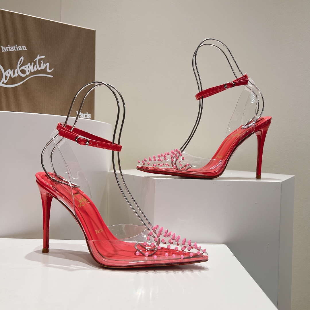 UA Chr1st1an Louboutin CL pointed toe high-heeled transparent studded sandals