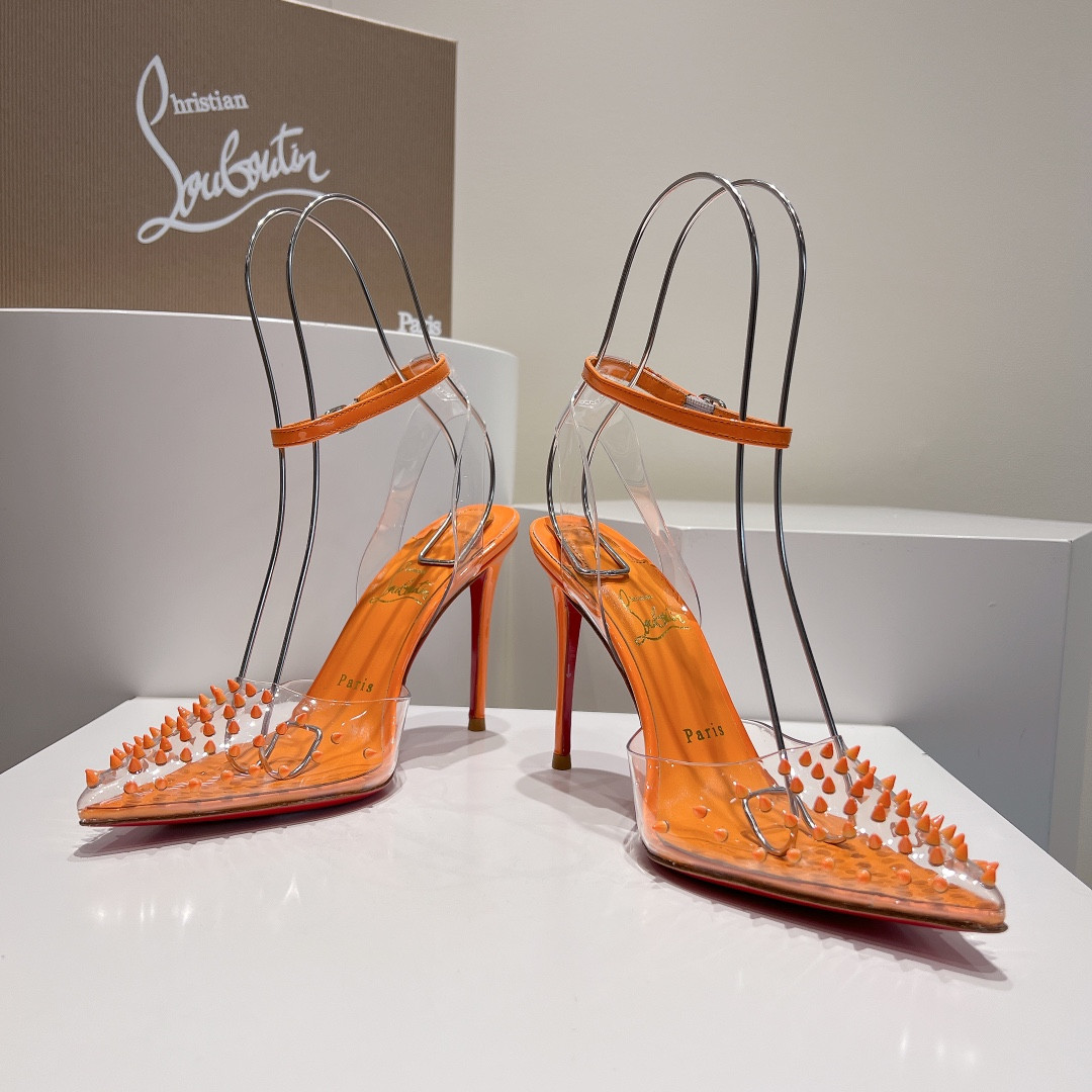 UA Chr1st1an Louboutin CL pointed toe high-heeled transparent studded sandals