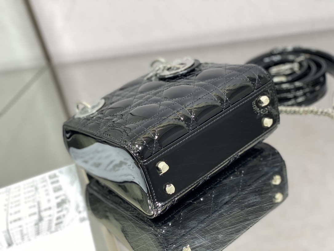 Mini Lady D10r Bag Patent Cannage Calfskin 17 x 15 x 7 cm