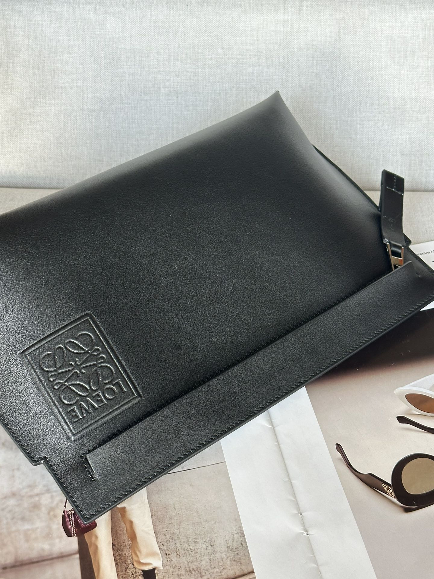 L0ew* T Pouch in satin calfskin 29.5x6.5x20.5cm