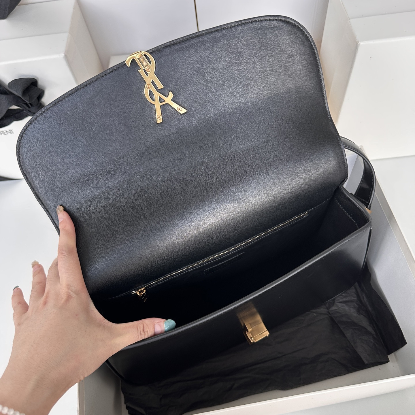 Y51 solferino large in box Sa1nt Lau*nt 29x18x9cm