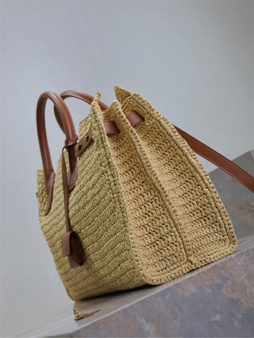 Y51 SAC DE jour S*pple in raffia and leather - medium 41x28x13cm
