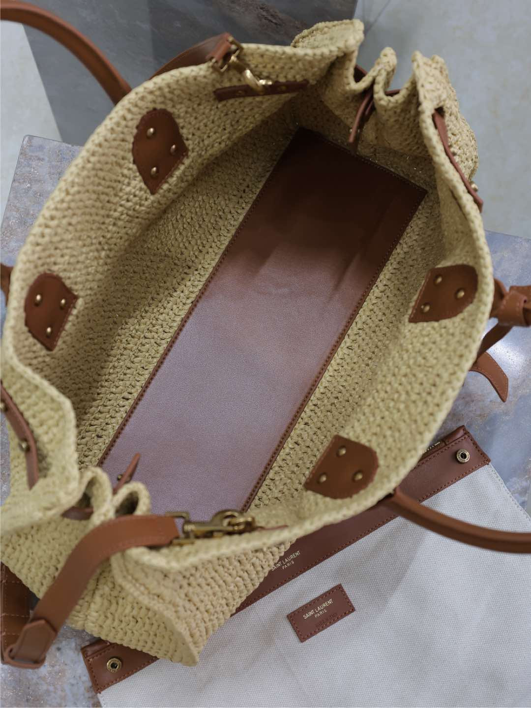 Y51 SAC DE jour S*pple in raffia and leather - medium 41x28x13cm