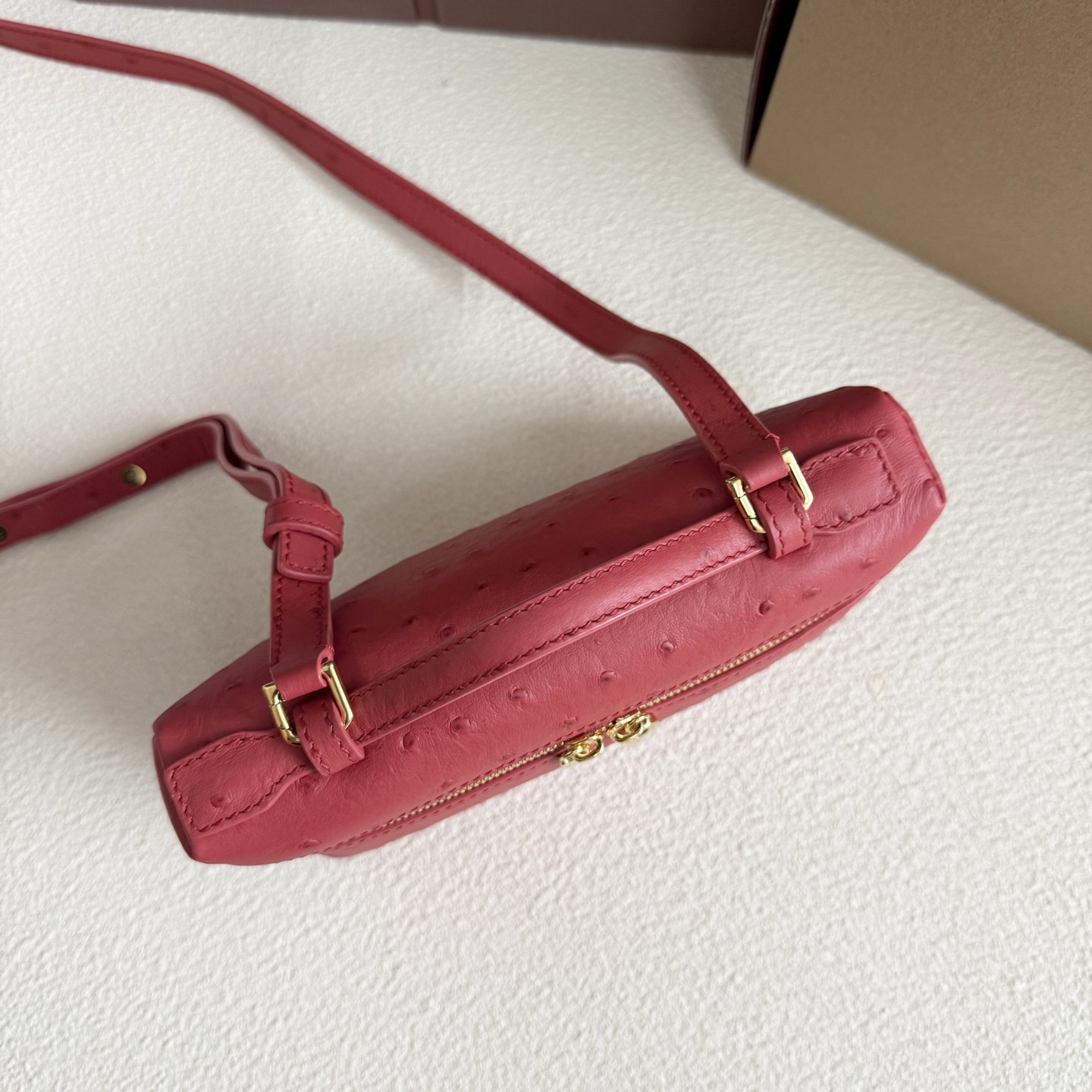 L0r0 P1ana Extra Pocket L19 Ostrich-grained Leather 11 x 19 x 6.5 cm