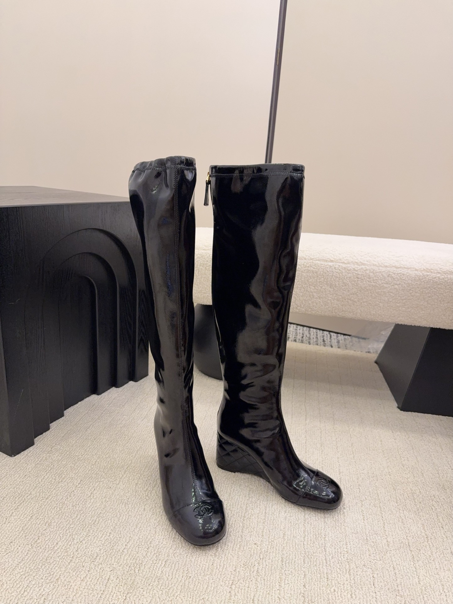 UA Chanel High Boots 7cm Heel(Customized about 10 days production time,Customized Size about 15 days)