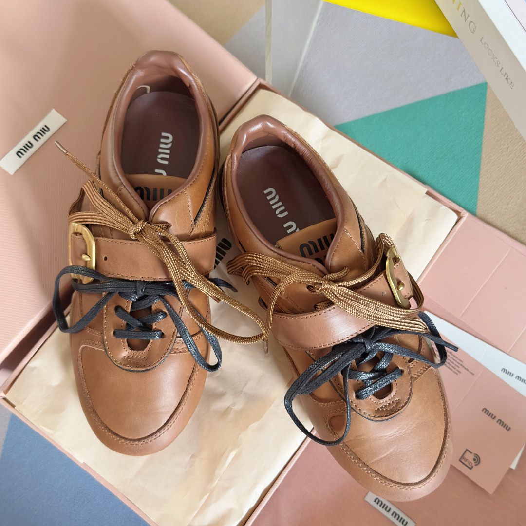 UA Miu Miu Leather Sneakers With Buckle