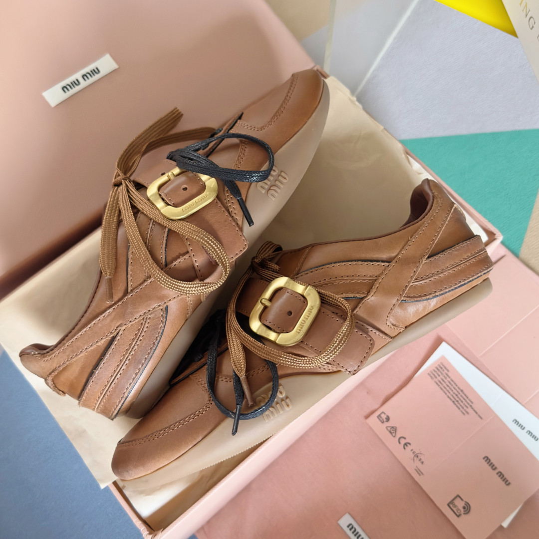 UA Miu Miu Leather Sneakers With Buckle