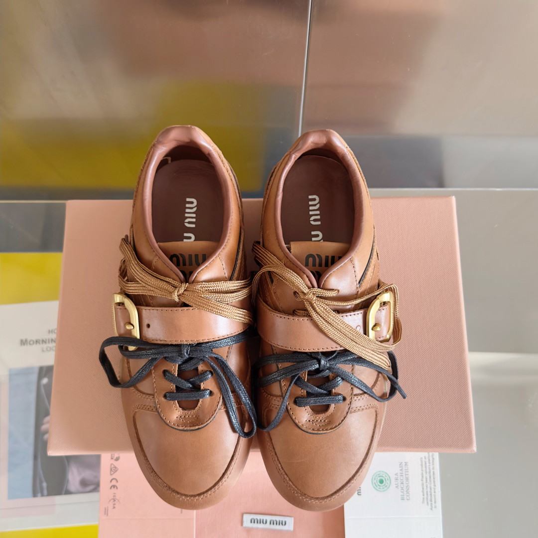 UA Miu Miu Leather Sneakers With Buckle