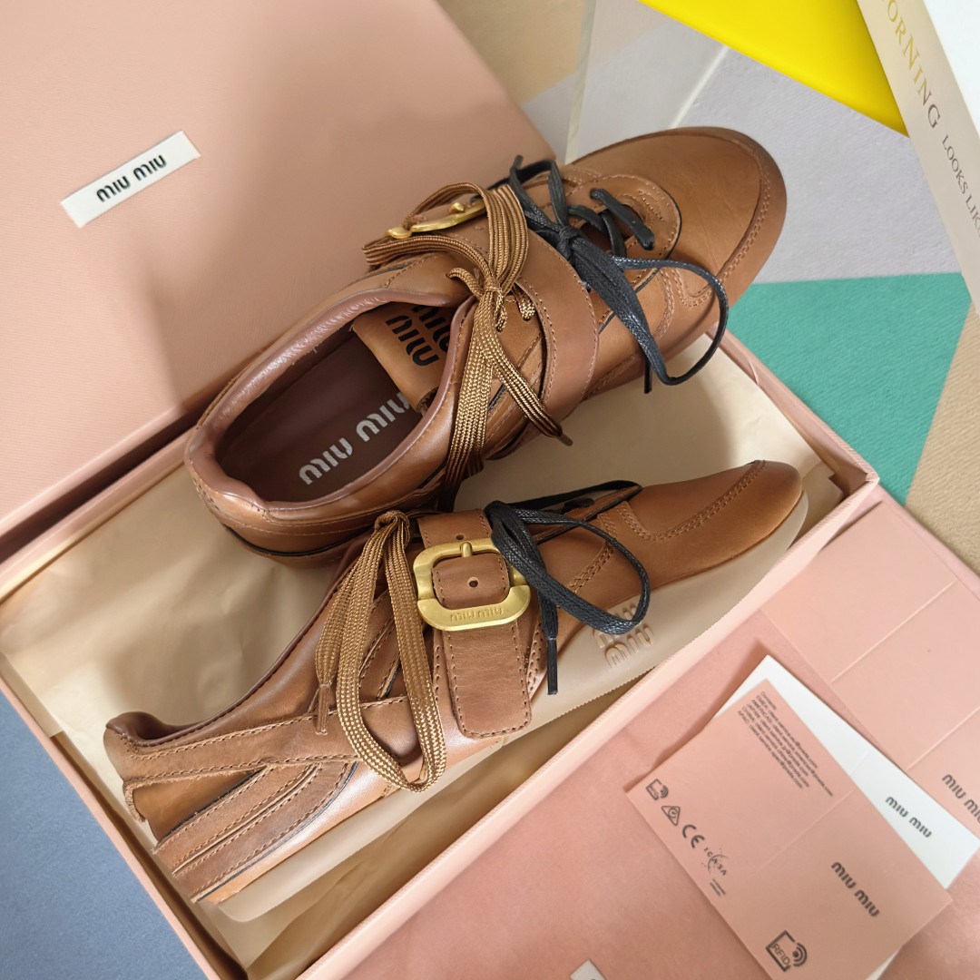 UA Miu Miu Leather Sneakers With Buckle