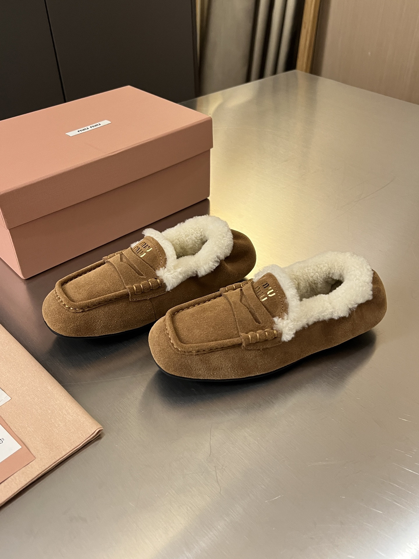 UA Miu Miu Ruches Suede Loafers