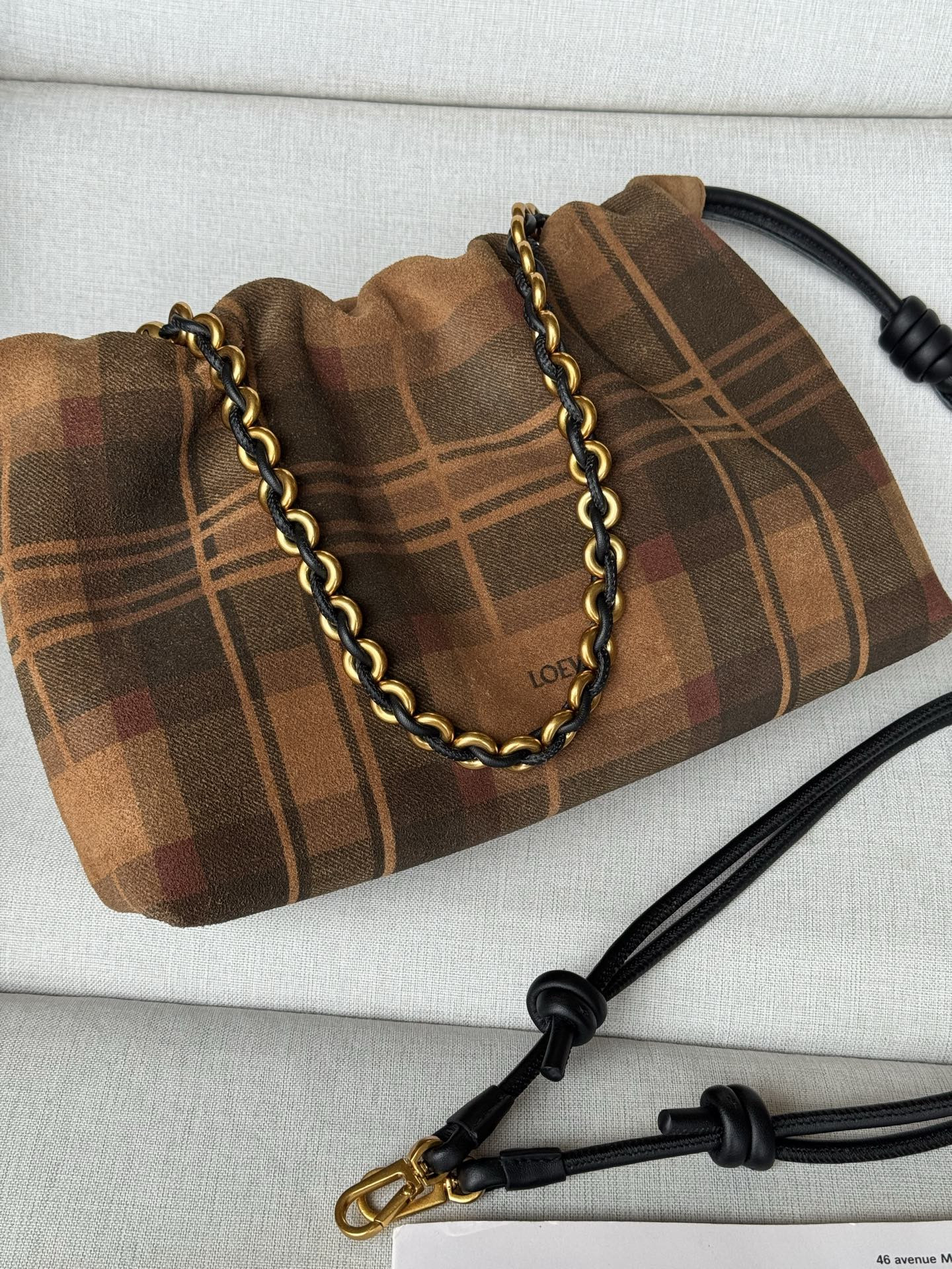 L0ew* Medium Flamenco Purse in Tartan Suede 20x30x10.5cm