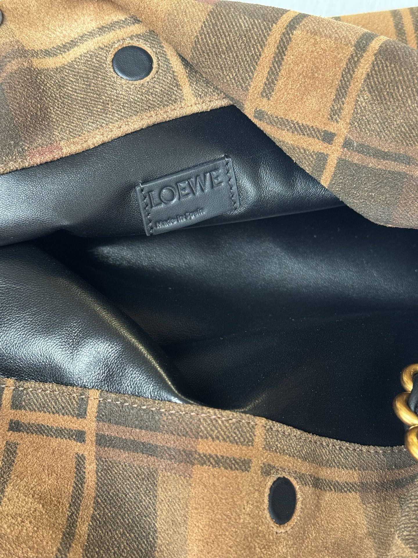 L0ew* Medium Flamenco Purse in Tartan Suede 20x30x10.5cm