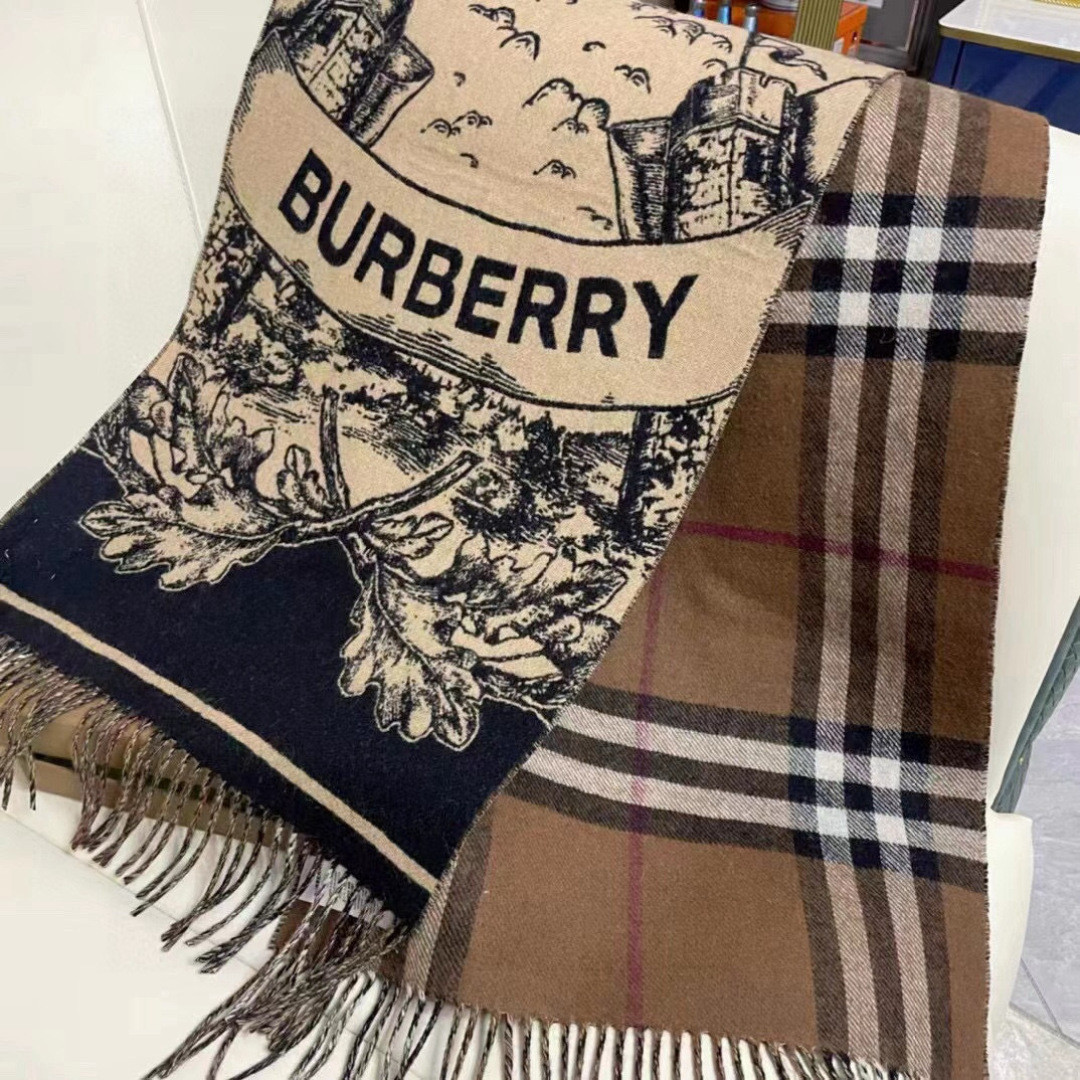 Bv*b*rry Wide Reversible EKD Cashmere scarf 50x210cm