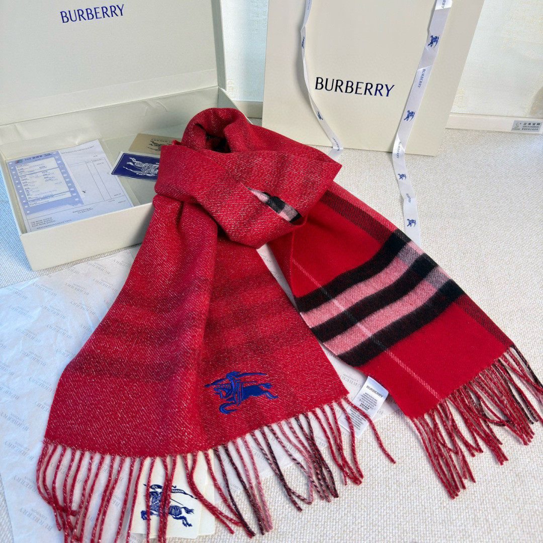 Bv*b*rry Check Cashmere scarf 30x168cm