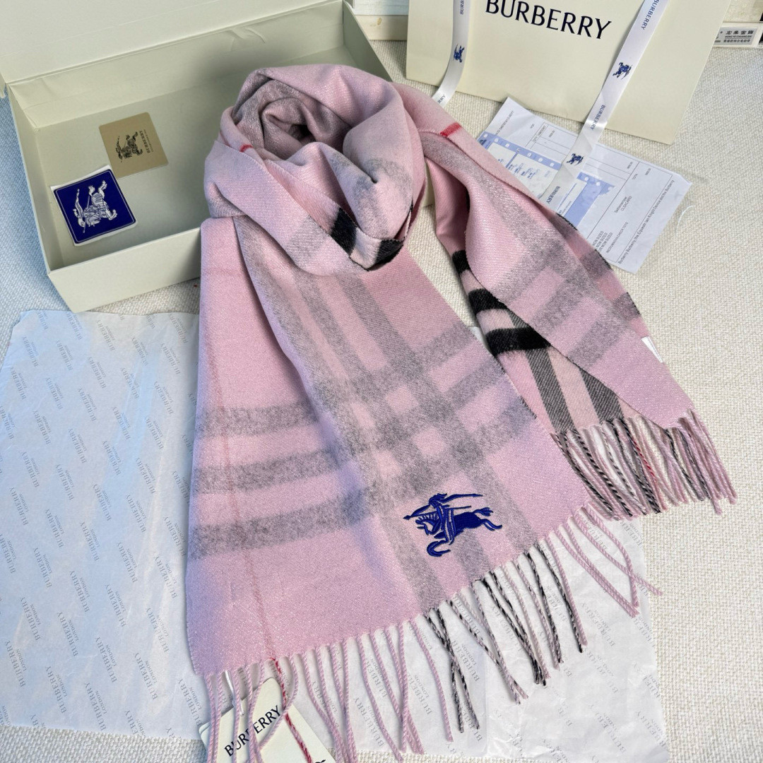 Bv*b*rry Check Cashmere scarf 30x168cm