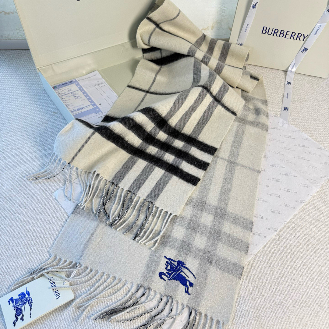 Bv*b*rry Check Cashmere scarf 30x168cm