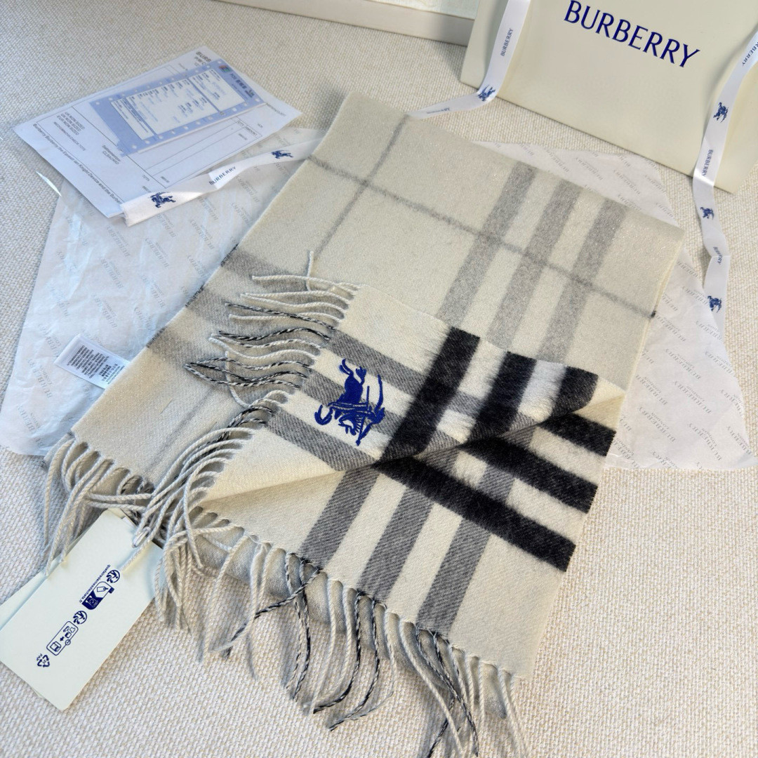 Bv*b*rry Check Cashmere scarf 30x168cm