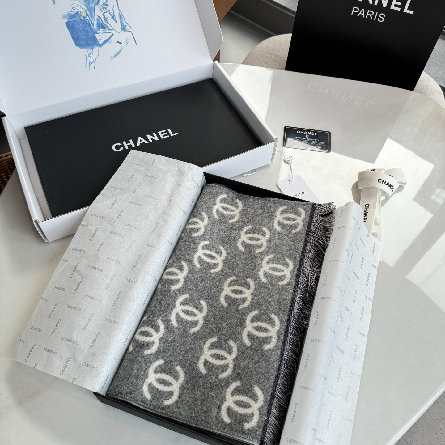 Ch**el scarf 35x180cm 92% wool 8% cashmere