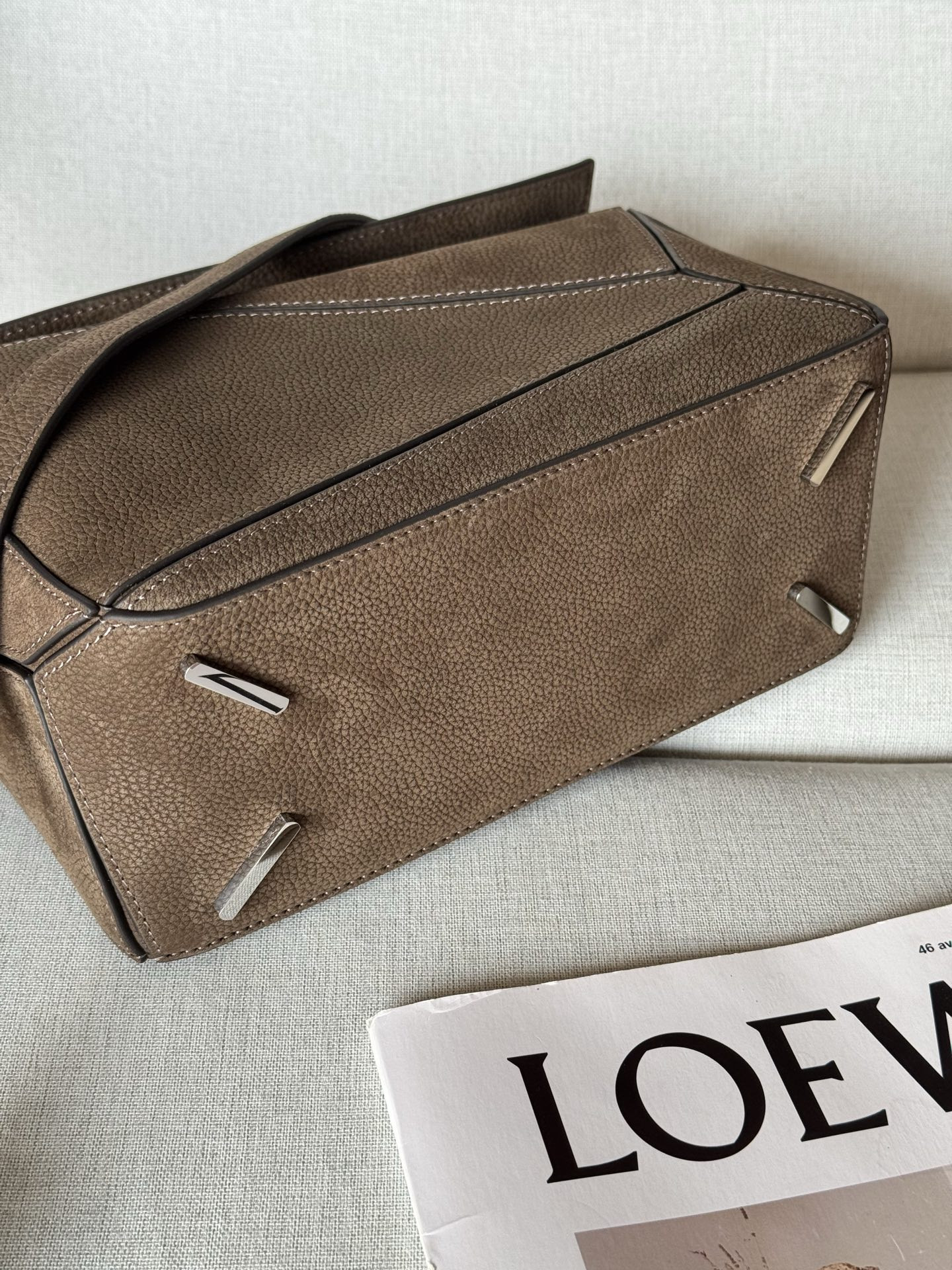 Loewe Small Featherlight Puzzle Bag in Grained Nubuck 16.5x24x10.5cm