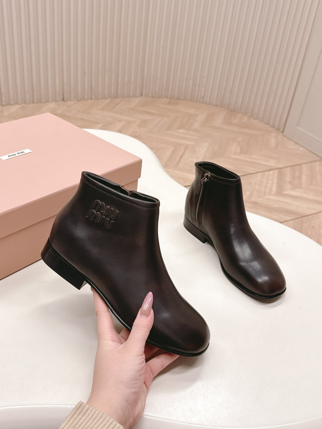 UA Miu Miu Fumé Leather Booties