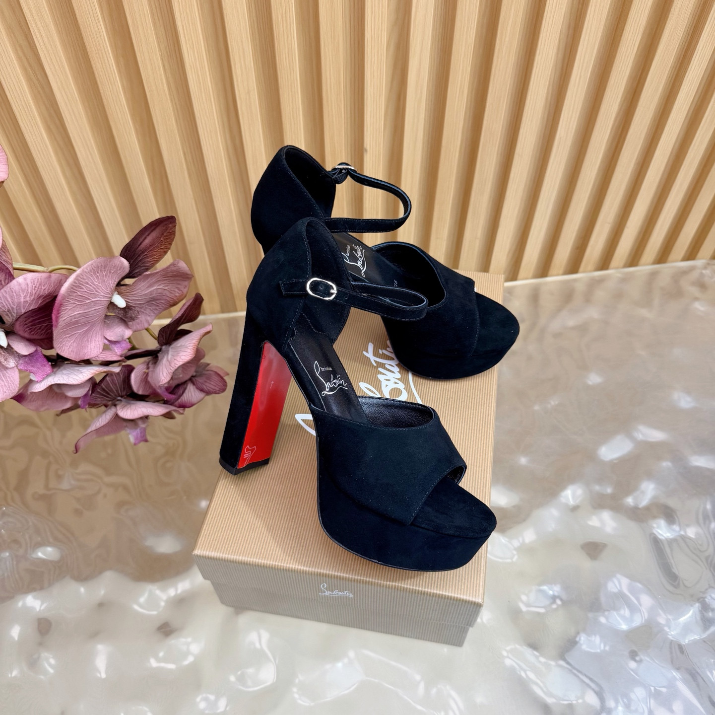 UA Christian Louboutin Sandaloo 130 mm Strappy Sandals Black