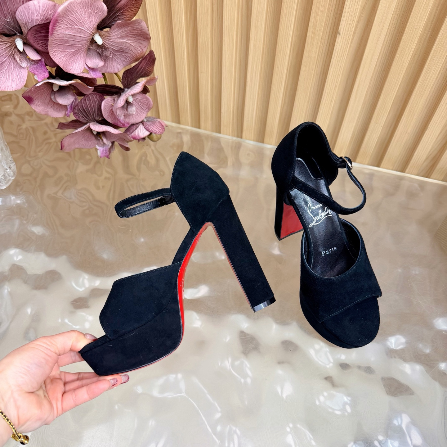 UA Christian Louboutin Sandaloo 130 mm Strappy Sandals Black