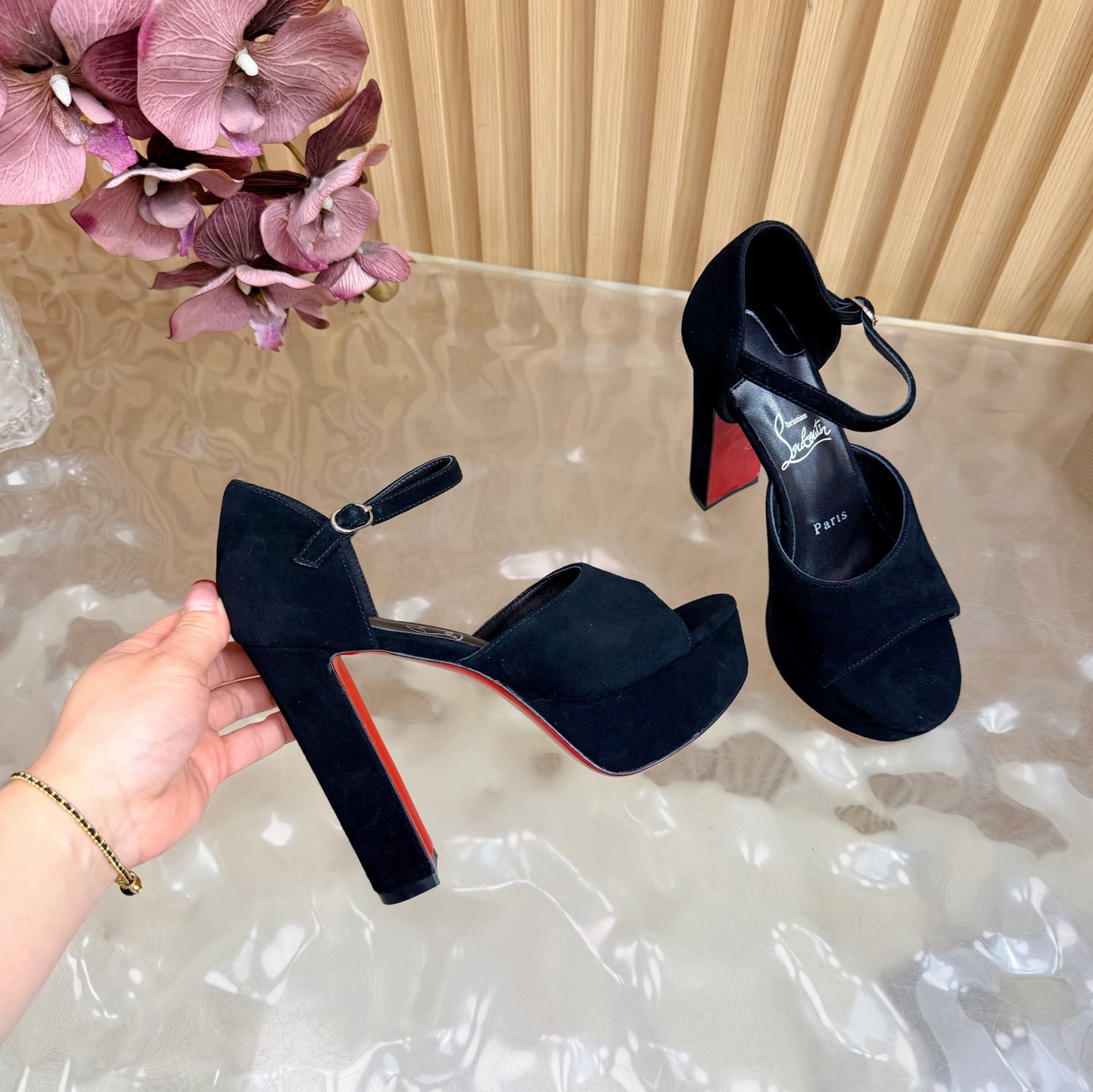 UA Christian Louboutin Sandaloo 130 mm Strappy Sandals Black