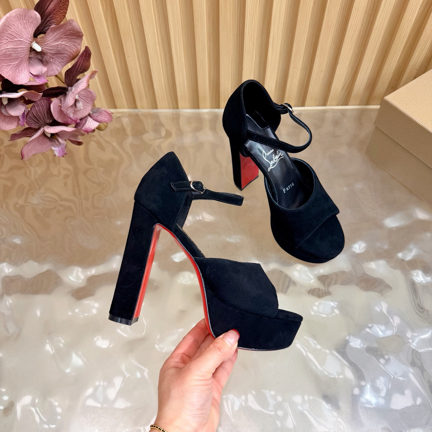 UA Christian Louboutin Sandaloo 130 mm Strappy Sandals Black